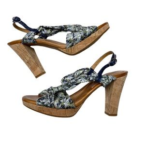 NAYA Wind Floral Cork Heel Platform Open Toe Sandals Blue Womens Size 9N